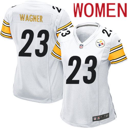 Women Pittsburgh Steelers #23 Mike Wagner Nike White Game NFL Jersey->women nfl jersey->Women Jersey